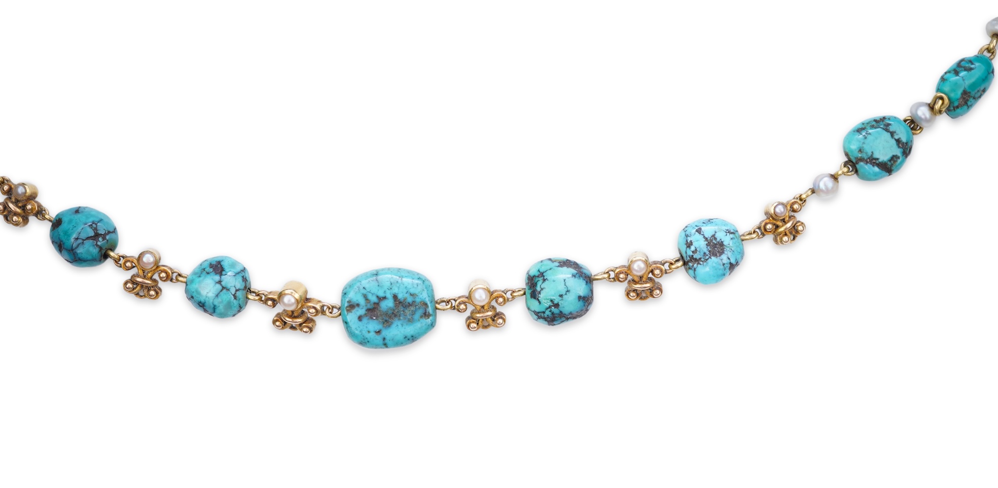 A turquoise and seed pearl necklace, early 20th century